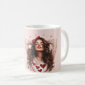 Brunette Girl Red Hearts Valentine's Day Love Kaffeetasse (VorderseiteRechts)