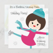 Brünette Girl Skaten zum Geburtstag Einladung (Vorne/Hinten)