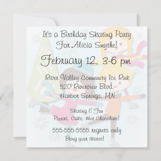 Brünette Girl Skaten zum Geburtstag Einladung (Rückseite)