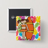 Brünette Girl-Taste Button (Vorne & Hinten)