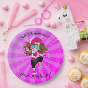 Brünette Girls Hip Hop Dance Happy Birthday Party Pappteller