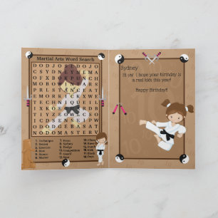 Brünette Girls Karate Word Search Happy Birthday Karte