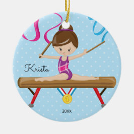 Brünette Gymnast-Gymnastik-Weihnachtsverzierung Keramik Ornament