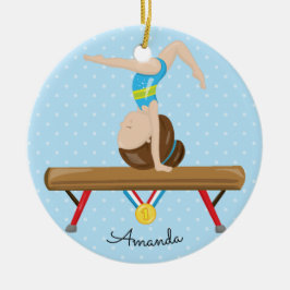 Brünette Gymnast-Gymnastik-Weihnachtsverzierung Keramikornament