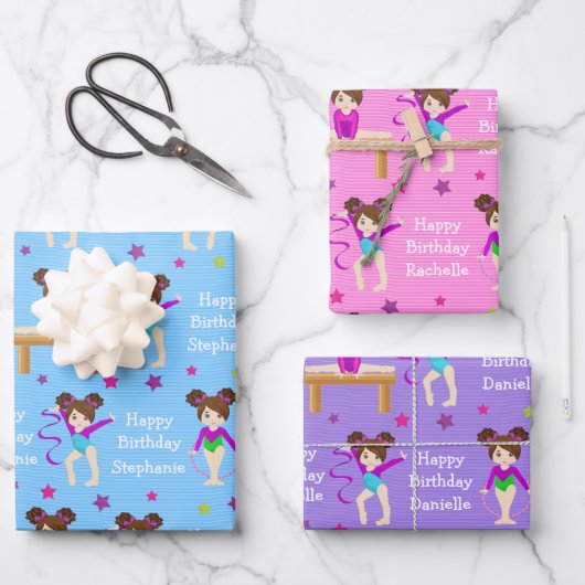 Brünette Gymnastikfolienblätter Geschenkpapier Set (Vorderseite)