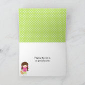 Brünette Haarmädchen Leepover Slumber Geburtstag Karte (Innenseite)