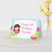 Brünette Haarmädchen Leepover Slumber Geburtstag Karte (Gelbe Blume)