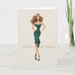 Brunette in Elegant Dark Teal Dress Fashion BDay Karte