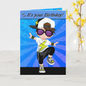 Brünette Jungen Hip Hop Happy Birthday Karte (Gelbe Blume)