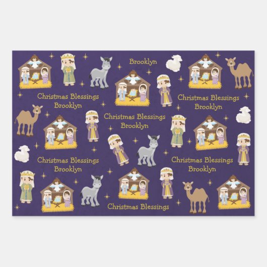 Brünette Krippe Geschenkpapier Set (Vorderseite)
