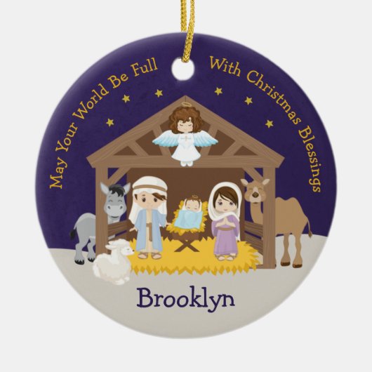 Brünette Krippe Keramik Ornament (Vorne)