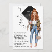 Brünette Leopard Girl Graduation Party - Einladung (Vorderseite)