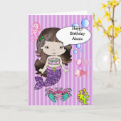Brünette Lila Mermaid Happy Birthday Card Karte (Gelbe Blume)