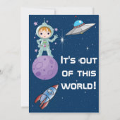 Brünette Mädchen-Astronauten-Geburtstags-Einladung Einladung (Rückseite)