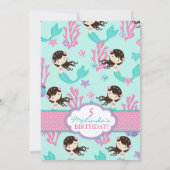 Brünette Meerjungfrau-fünfter Geburtstag Einladung (Rückseite)