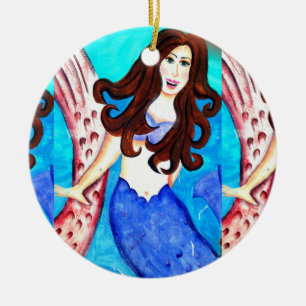 brünette Meerjungfrau Keramik Ornament