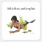 Brünette Meerjungfrau mit Starfish Aufklebern Quadratischer Aufkleber (Vorderseite)