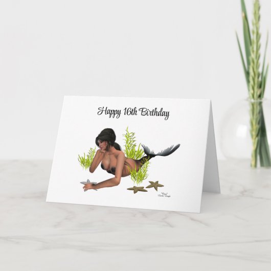 Brünette Meerjungfrau mit Starfish Grußkarte Karte (Vorderseite)