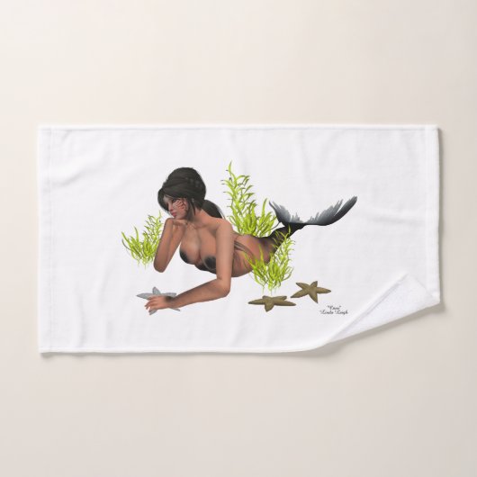 Brünette Meerjungfrau mit Starfish Handtuch (Handtuch)