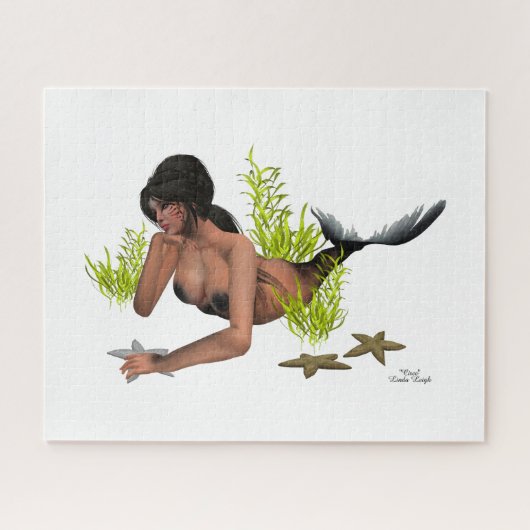 Brünette Meerjungfrau mit Starfish Jigsaw Puzzle (Horizontal)