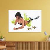 Brünette Meerjungfrau mit Starfish Leinwand (Insitu (Wohnzimmer))