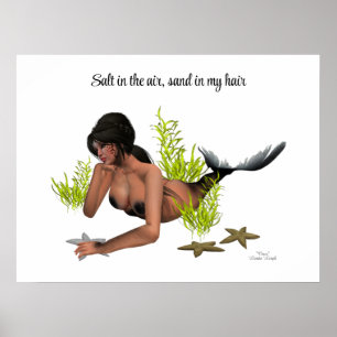 Brünette Meerjungfrau mit Starfish Poster