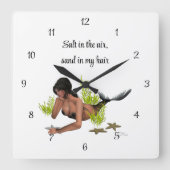 Brünette Meerjungfrau mit Starfish-Uhr Quadratische Wanduhr (Vorderseite)