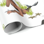 Brünette Meerjungfrau mit Starfish Wrapping Paper Geschenkpapier (Rolleneckpunkt)