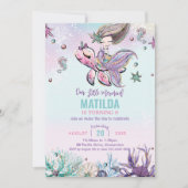 Brünette Meerjungfrau unter der Geburtstagspartei Einladung (Vorderseite)