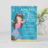 Brünette Mermaid 3RD Geburtstagseinladung Einladung (Stehend Vorderseite)