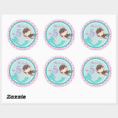 Brünette Mermaid Age Five Birthday Sticker (Blatt)