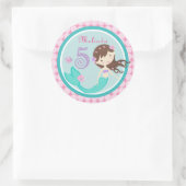 Brünette Mermaid Age Five Birthday Sticker (Tasche)
