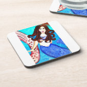 Brunette Mermaid Drink Coaster Untersetzer (Linke Seite)
