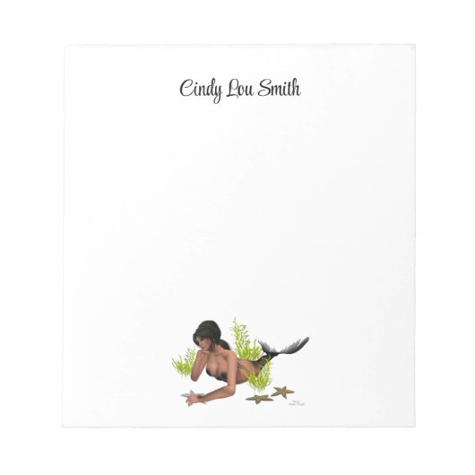 Brünette Mermaid mit Starfish Notepad Notizblock (Vorderseite)