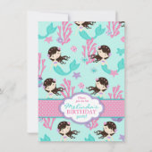 Brünette Mermaid Zweiter Geburtstag Einladung (Rückseite)