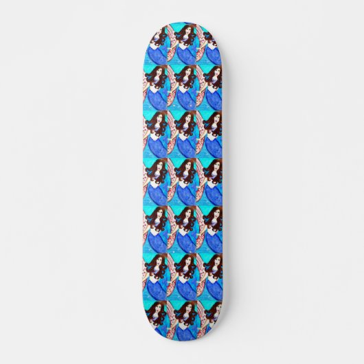 brünette Mermaids blaues Skateboard (Vorne)