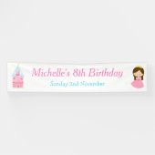 Brünette Niedliche Prinzessin und Dragon Geburtsta Banner (Horizontal)