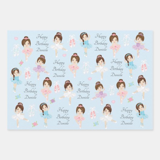 Brünette Papierblätter für Ballerina Geschenkpapier Set (Vorderseite 3)