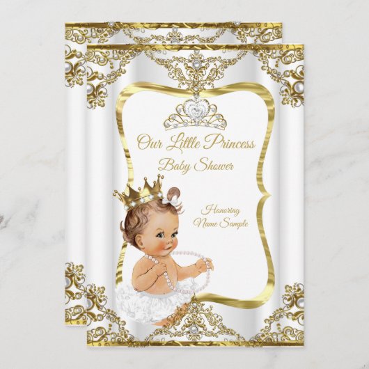 Brünette Pearl Princess Baby Dusche Einladung (Vorne/Hinten)