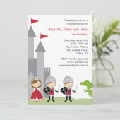 Brunette Princess and Knights Birthday Invitations Einladung (Stehend Vorderseite)