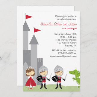 Brunette Princess and Knights Birthday Invitations Einladung