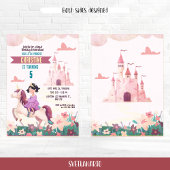 Brünette Princess Riding Unicorn Party Einladung