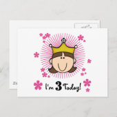 Brünette Prinzessin 3. Geburtstagstorte Postkarte (Vorne/Hinten)