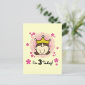Brünette Prinzessin 3. Geburtstagstorte Postkarte (Stehend Vorderseite)