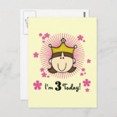 Brünette Prinzessin 3. Geburtstagstorte Postkarte (Vorne/Hinten)