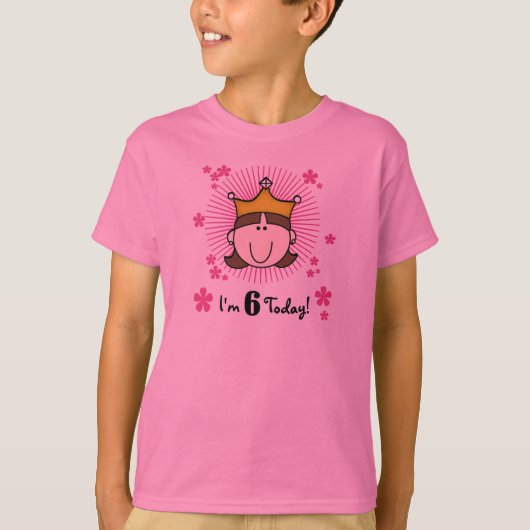 Brünette Prinzessin 6. Geburtstag T-Shirt (Vorderseite)