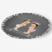 Brünette Prinzessin Chalkboard Babydusche Pappteller (Schrägansicht)