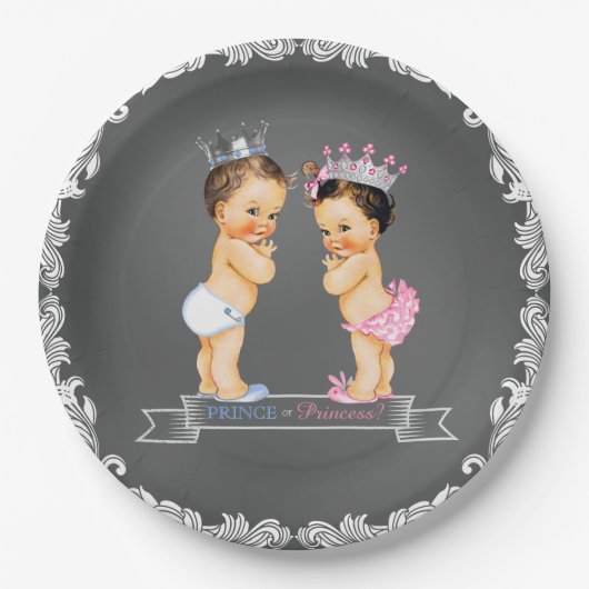 Brünette Prinzessin Chalkboard Babydusche Pappteller (Vorderseite)