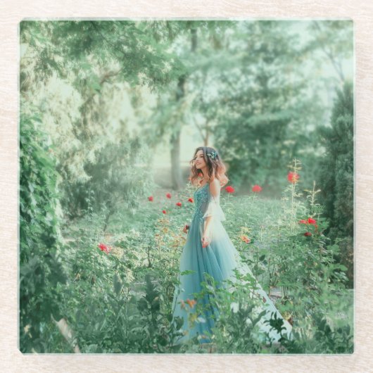 Brünette Prinzessin: Fairy Forest Watercolor Glasuntersetzer (Vorderseite)