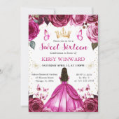 Brünette Prinzessin Sweet 16 Einladung (Vorderseite)